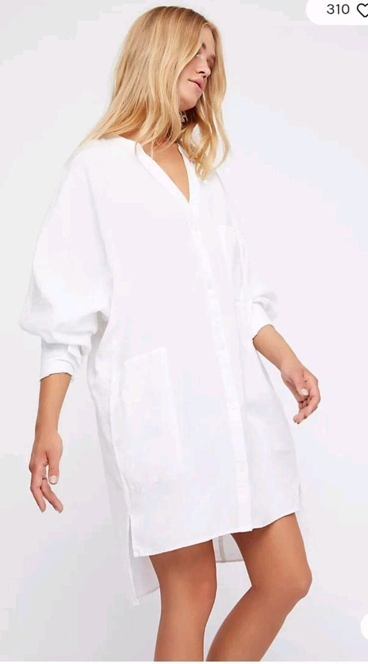 Free People Shelagh White Linen Cotton Blend Tunic Dress Large